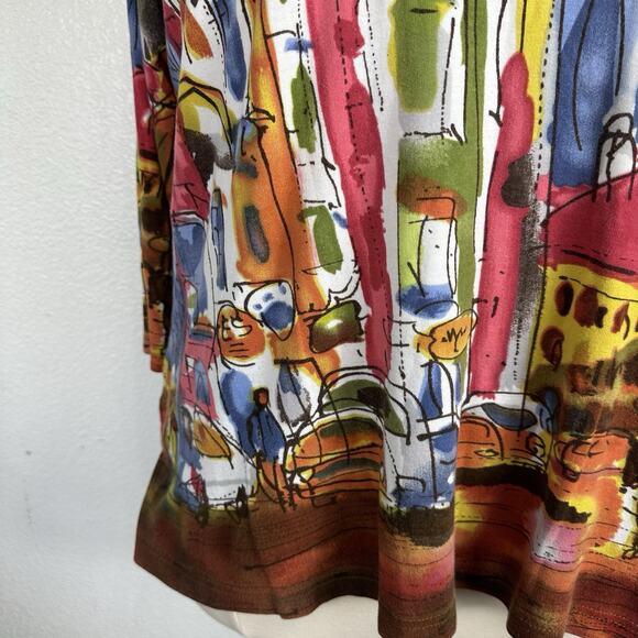 Michael Leu Top Women 2X Watercolor Colorful Cityscape Statement Artsy Vacation - Picture 5 of 13